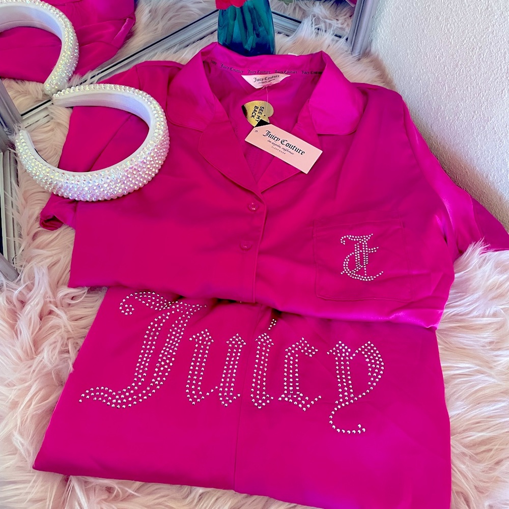 SOLD****************Juicy Couture Silky Hot Pink Rhinestone Luxury Pajamas